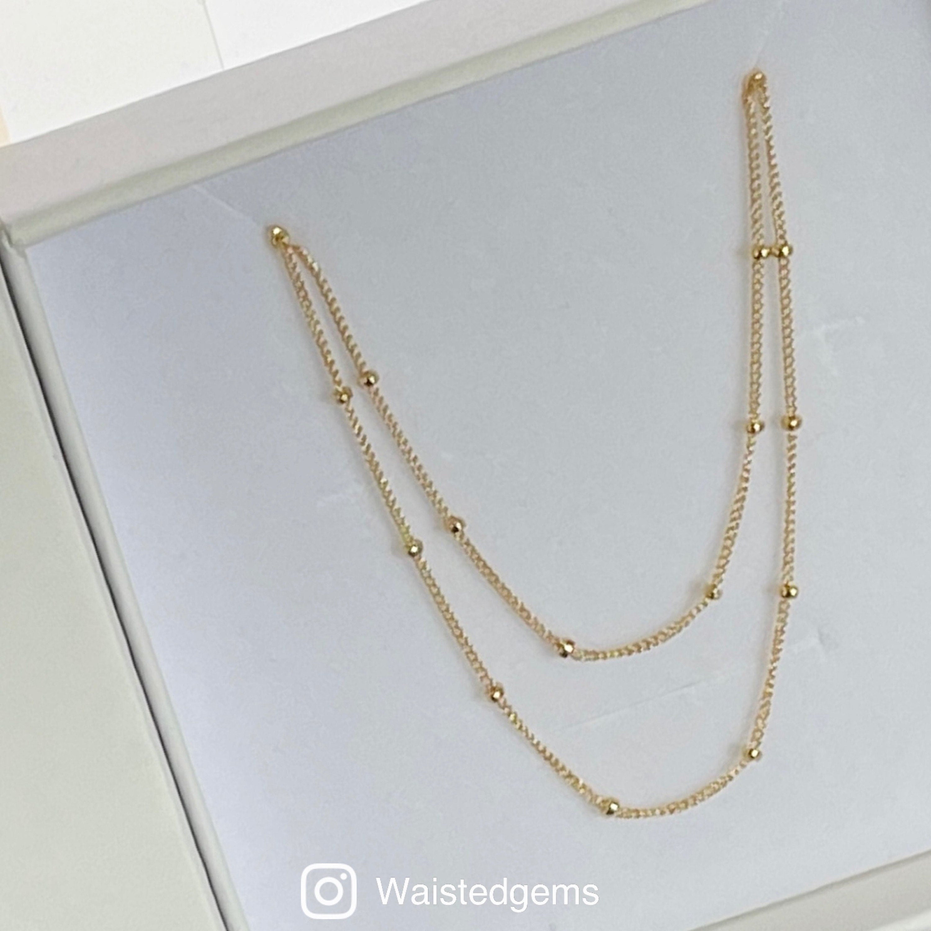 14k Solid Gold Beaded Waist Chain Dainty Belly Gems