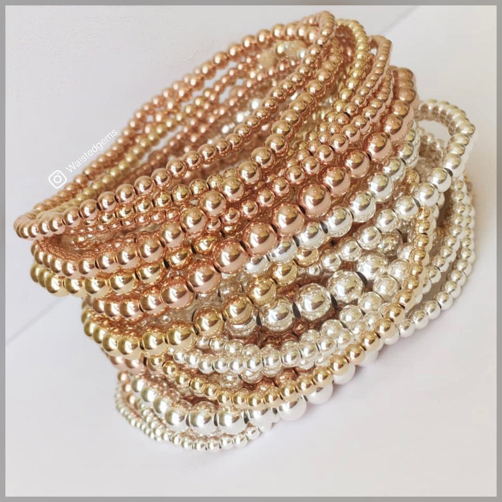 14k Solid Gold Bead Stretch Bracelet