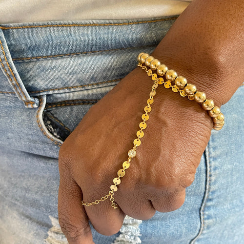 14k Gold Filled Hand Chain Bracelet – Disk Detail