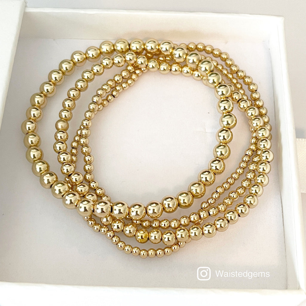 10k Gold Beaded Bracelet Set: