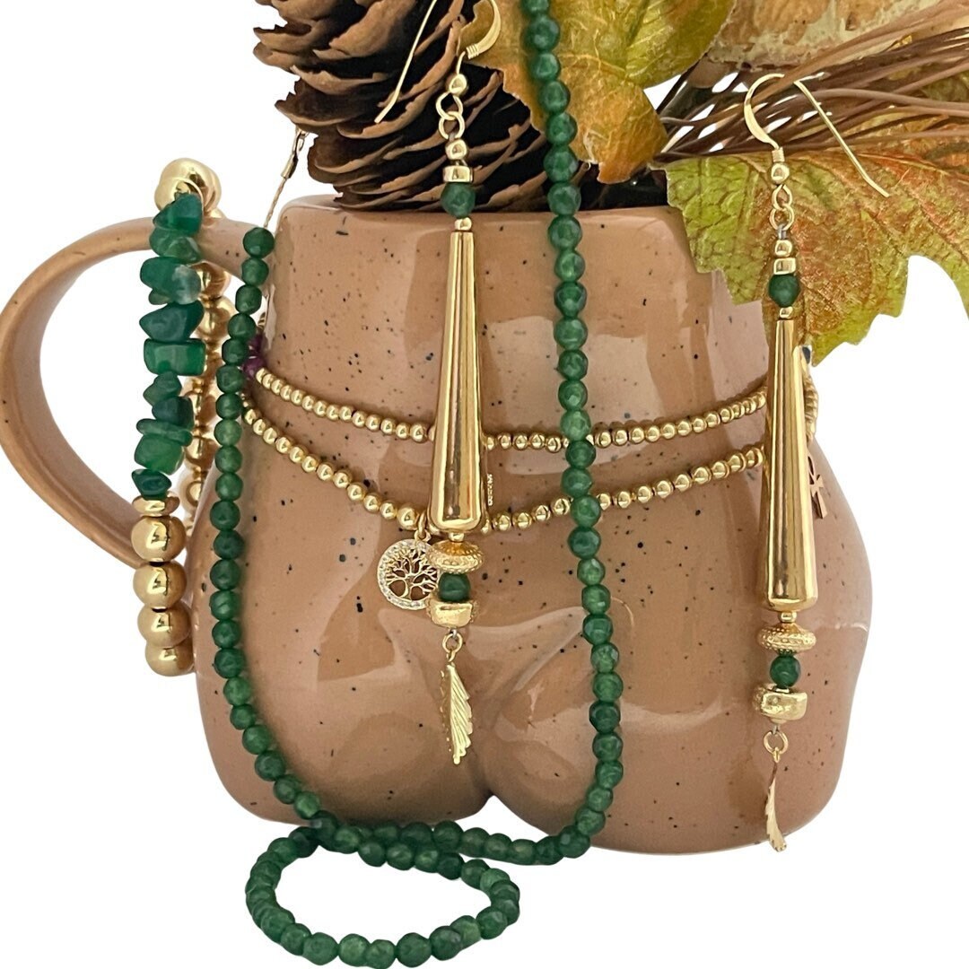 Long Gold Dangle Emerald Earrings