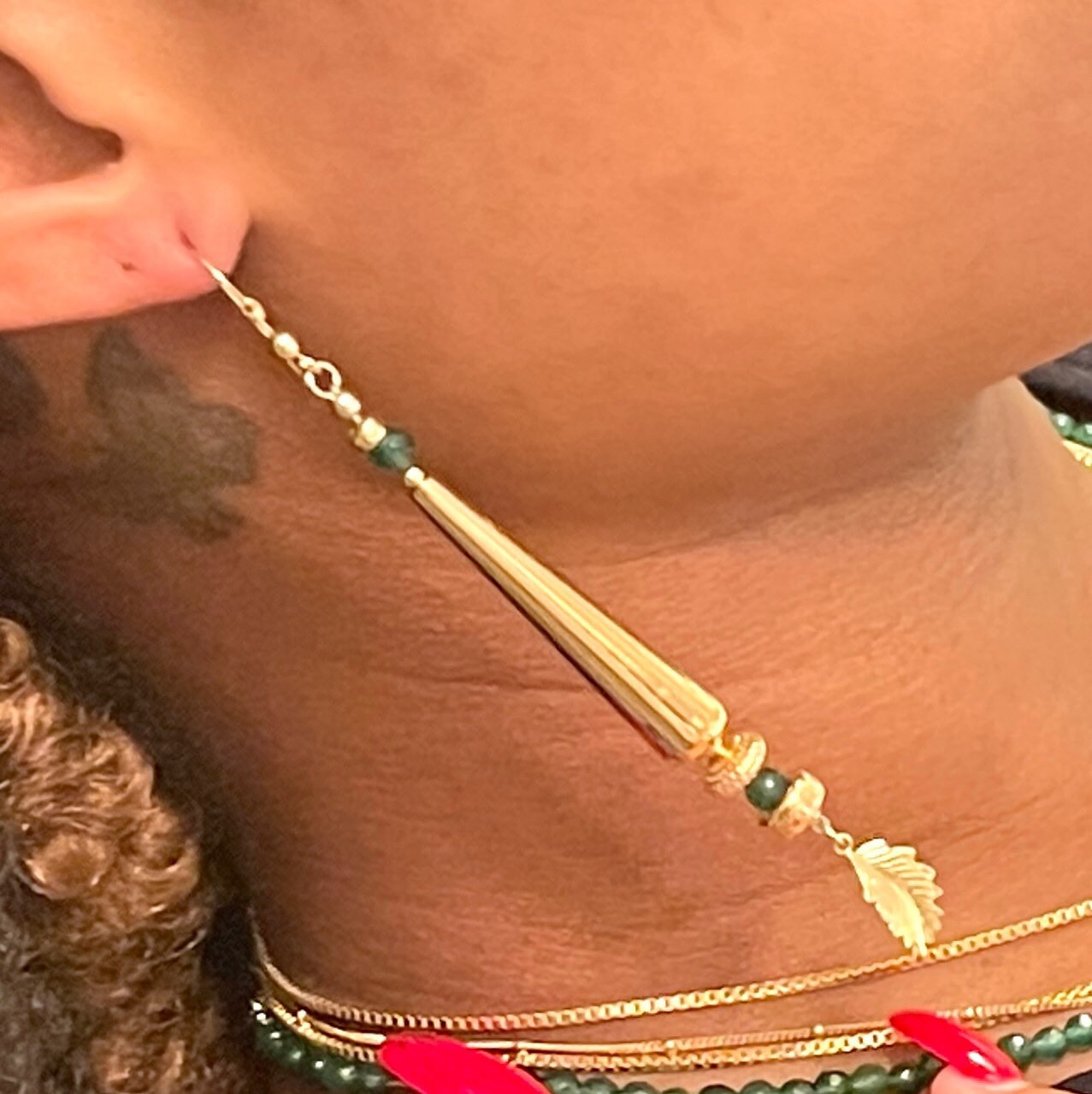 14k Gold Filled Emerald Leaf Drop Earrings – Dangle Design