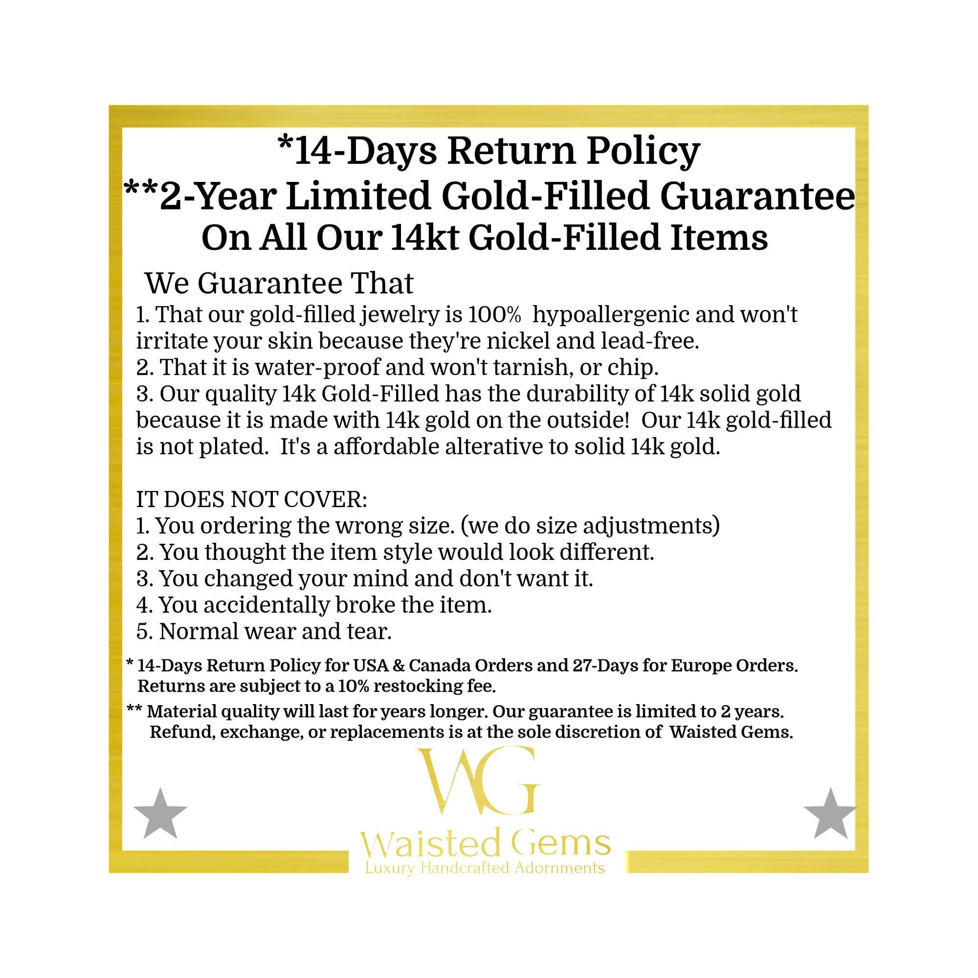 Waisted Gems warranty card