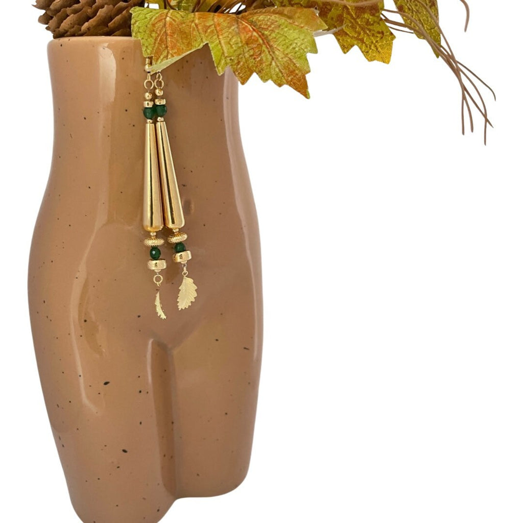 14k Gold Filled Emerald Leaf Drop Earrings – Dangle Design