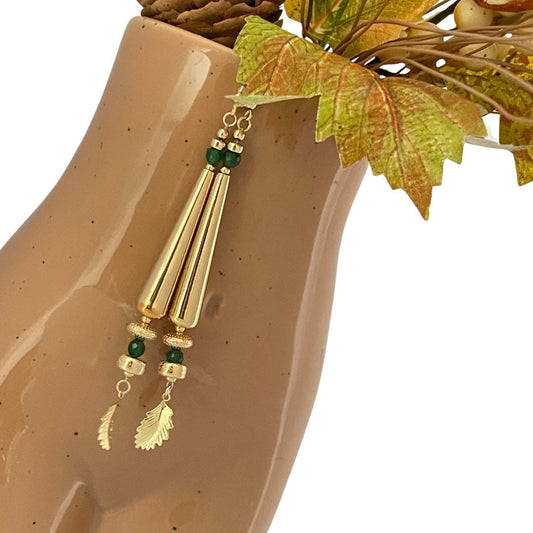 Long Gold Dangle Emerald Earrings
