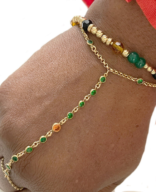 Emerald Bezel Set 14K Gold Filled Hand Chain Bracelet