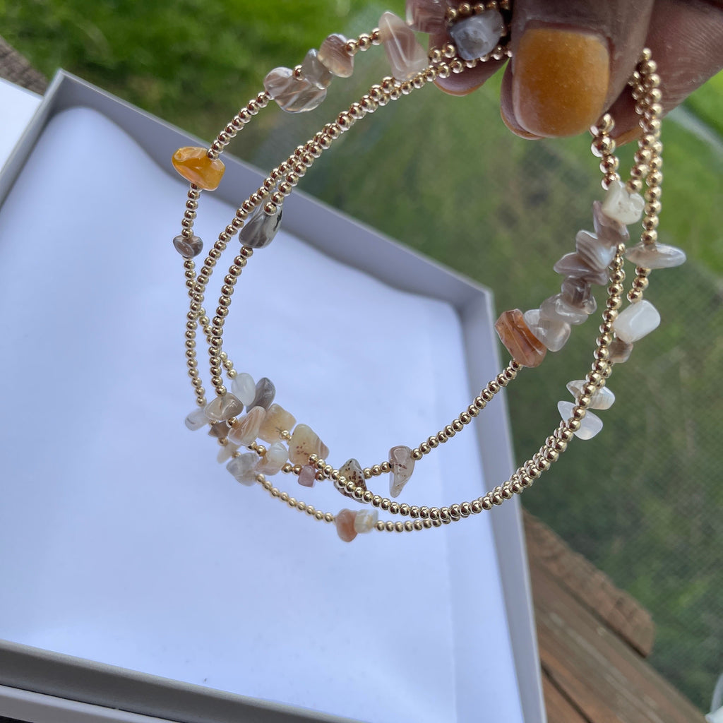 14k Gold Filled Waist Beads – Agate Chip Accent