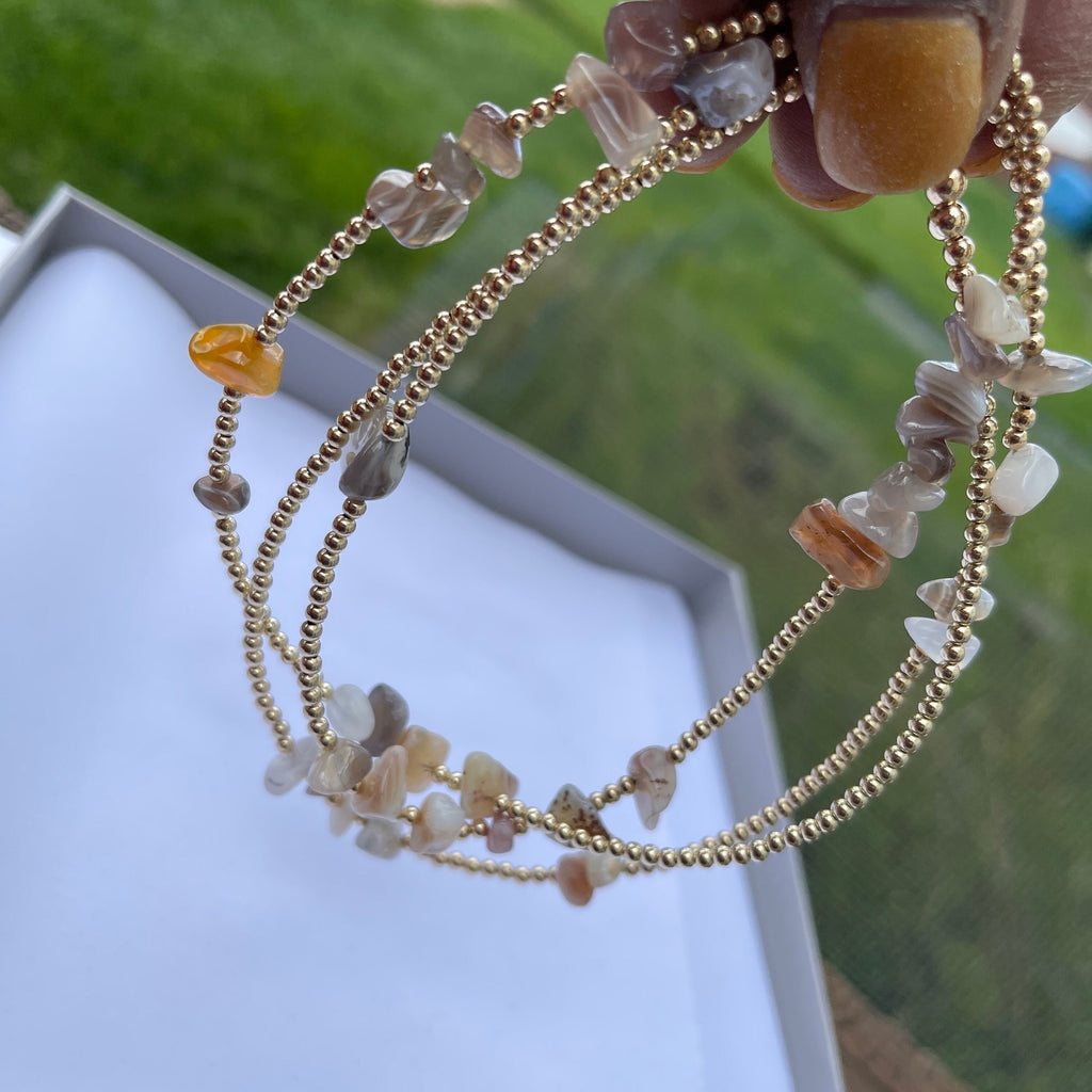 14k Gold Filled Waist Beads – Agate Chip Accent