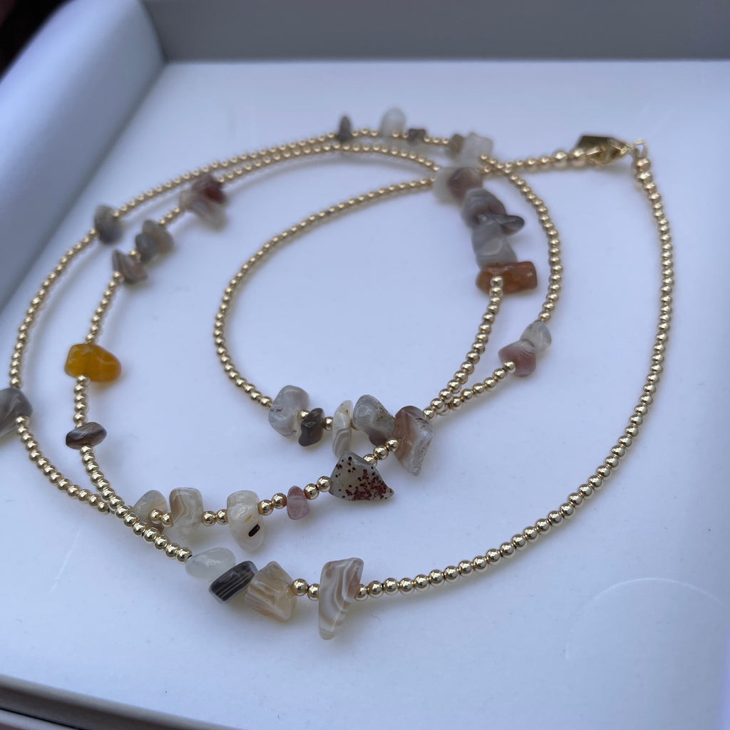 14k Gold Filled Waist Beads – Agate Chip Accent