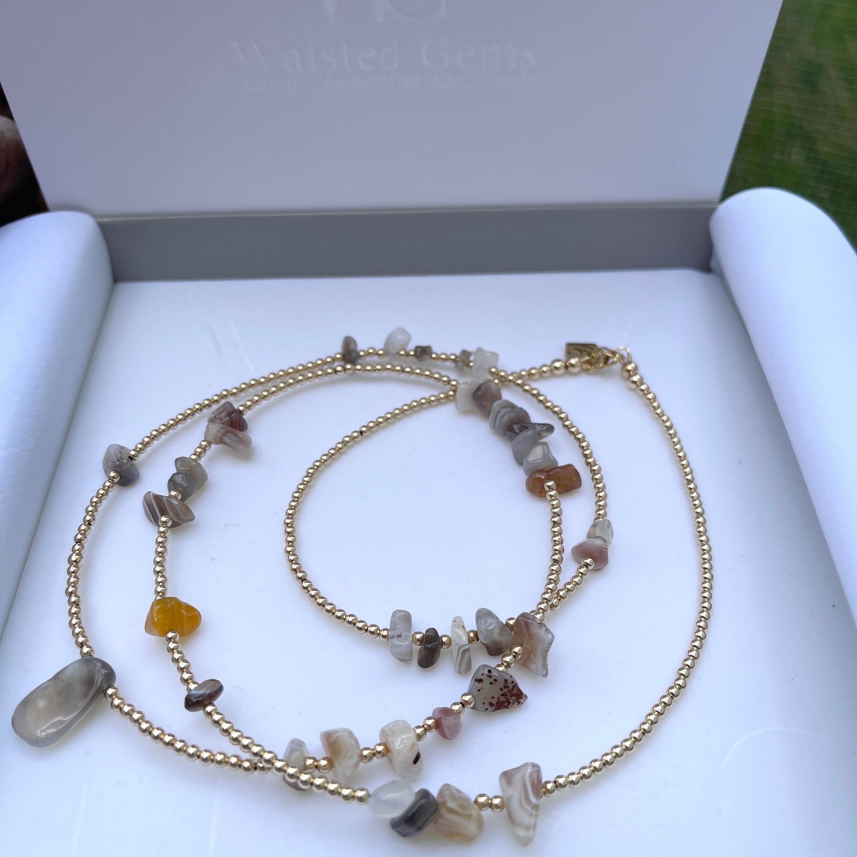 14k Gold Filled Waist Beads – Agate Chip Accent