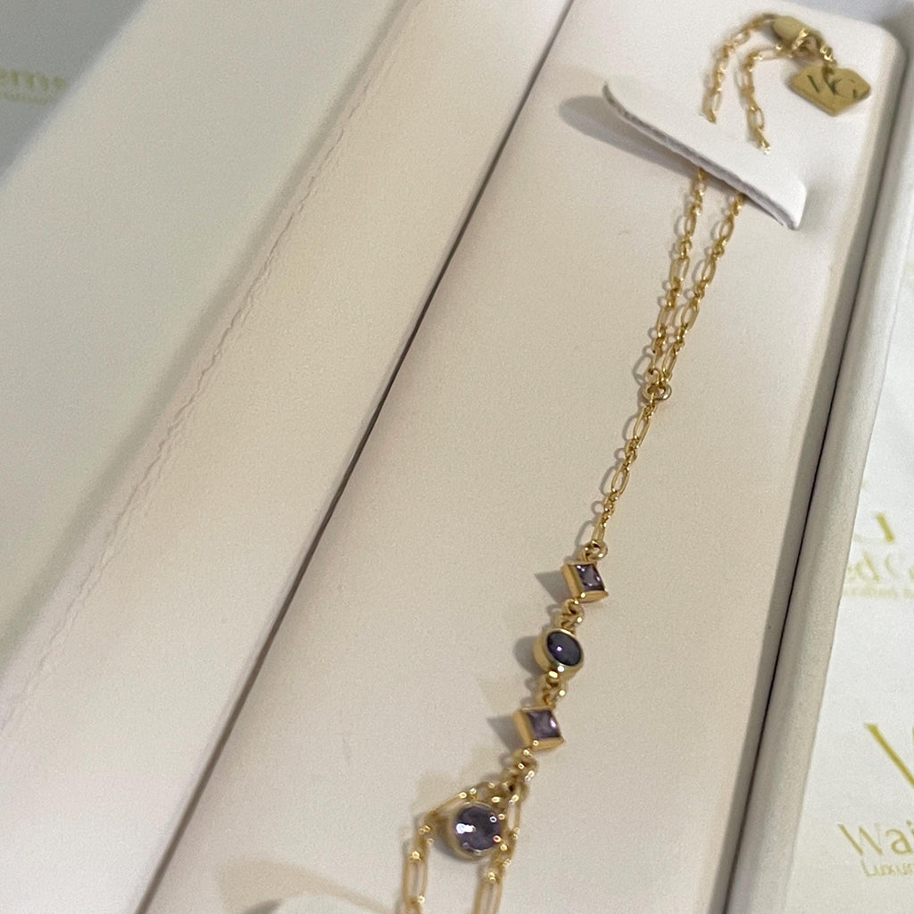 14k Gold Amethyst Hand Chain Bracelet