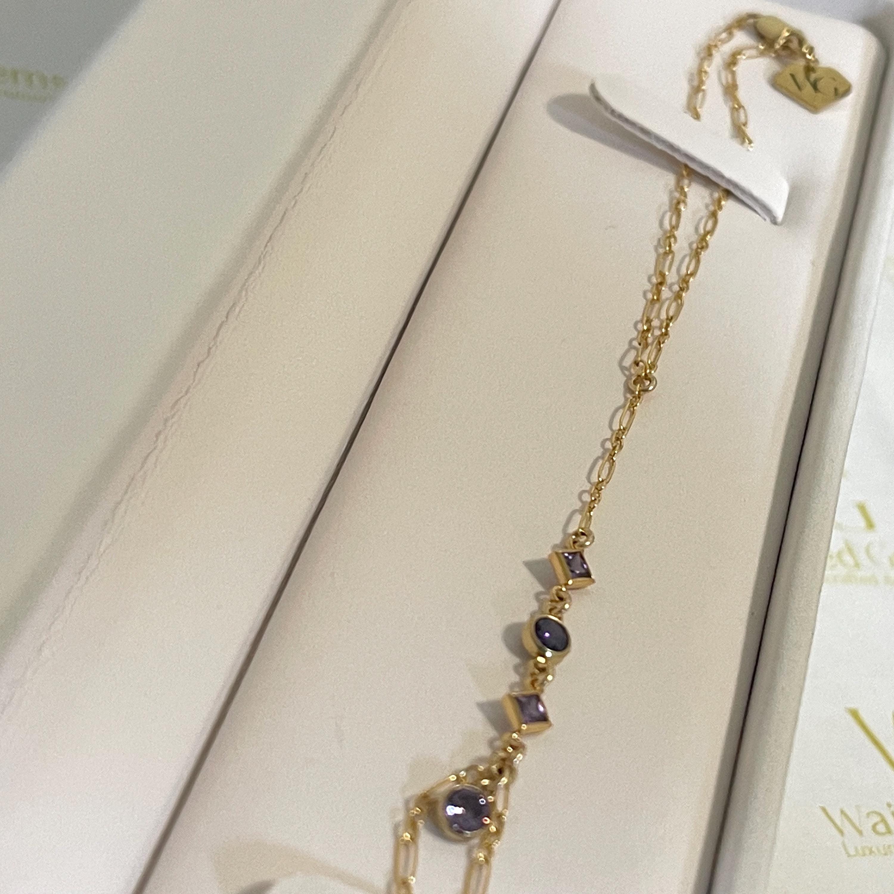 14k Gold Amethyst Hand Chain Bracelet
