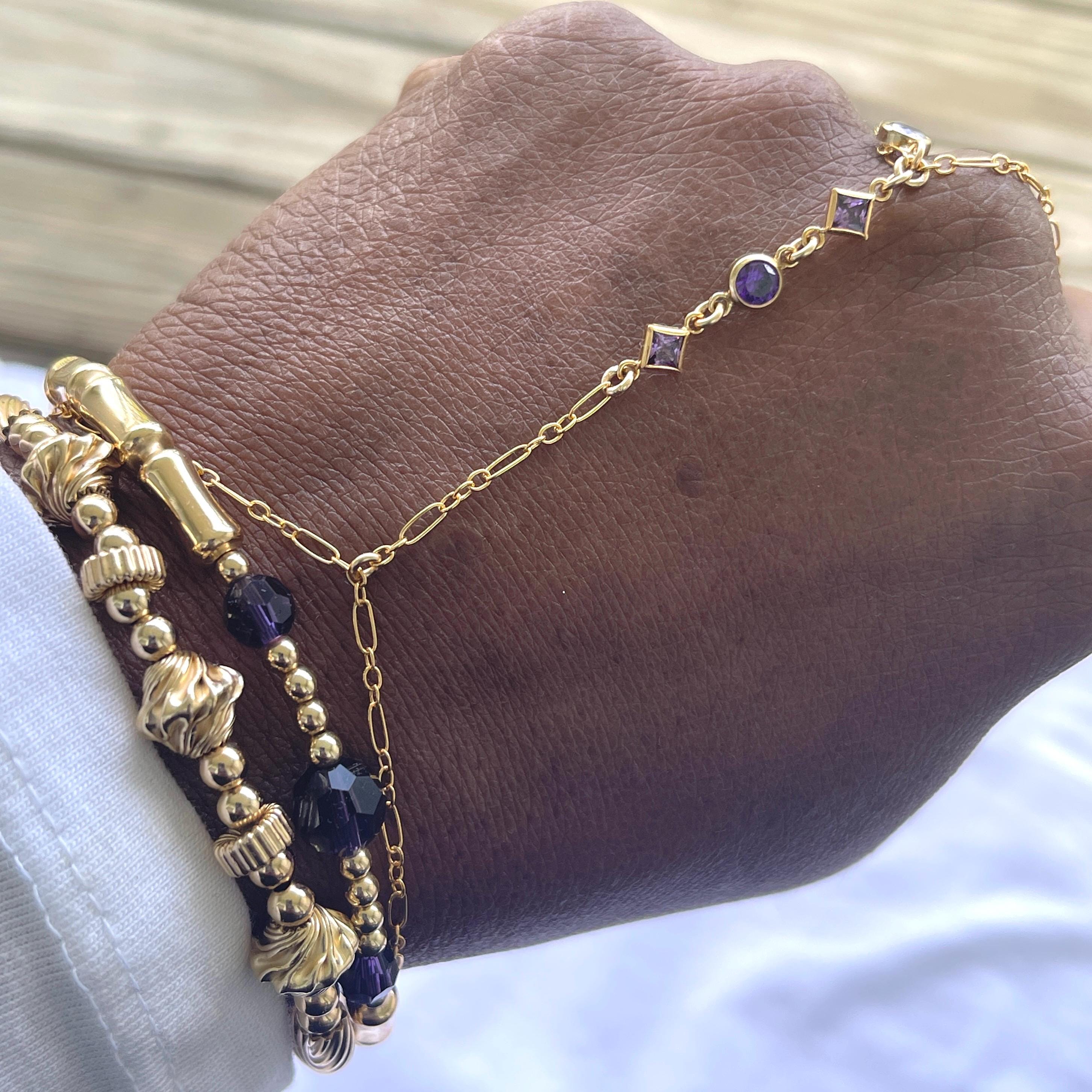 14k Gold Amethyst Hand Chain Bracelet
