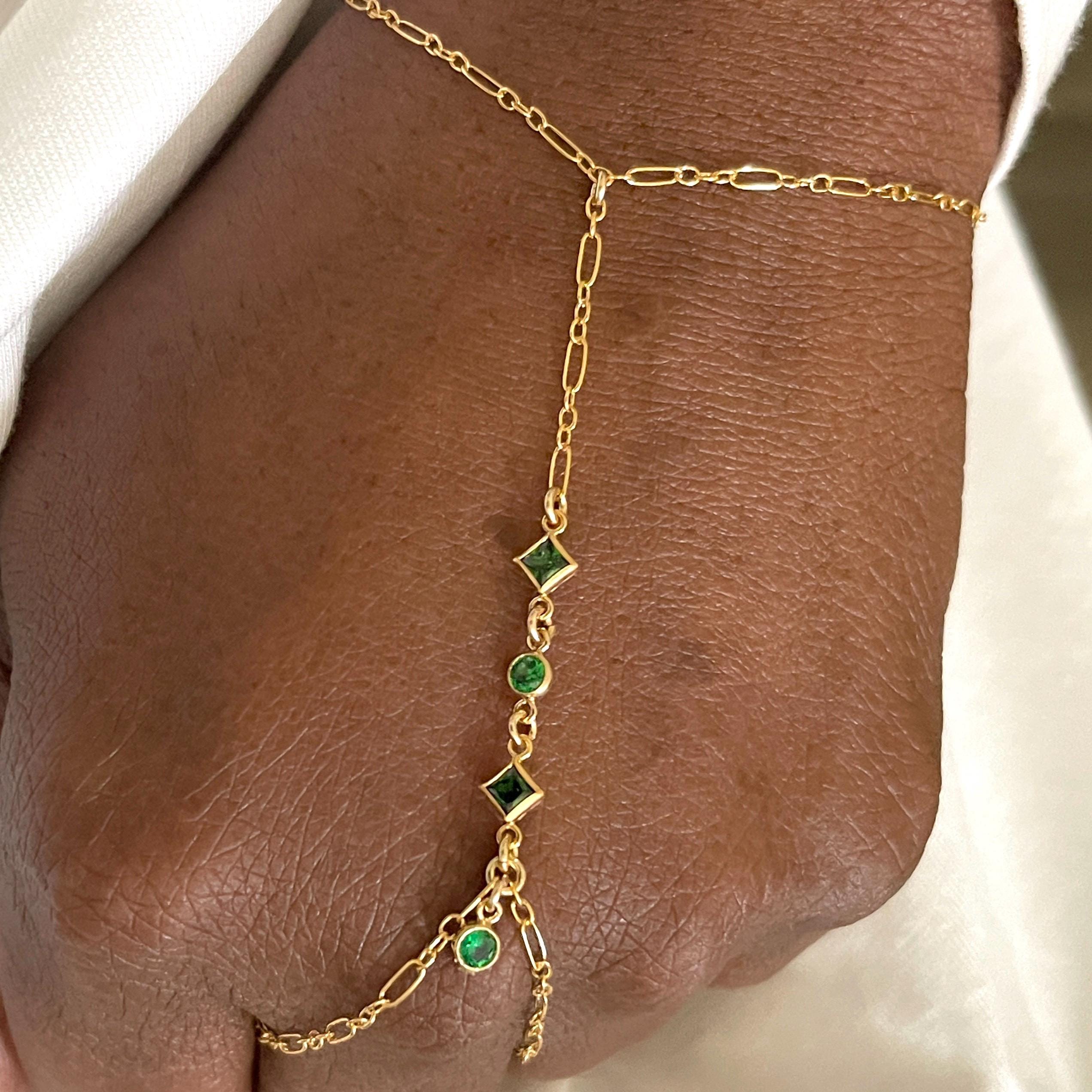 14k Gold Amethyst Hand Chain Bracelet