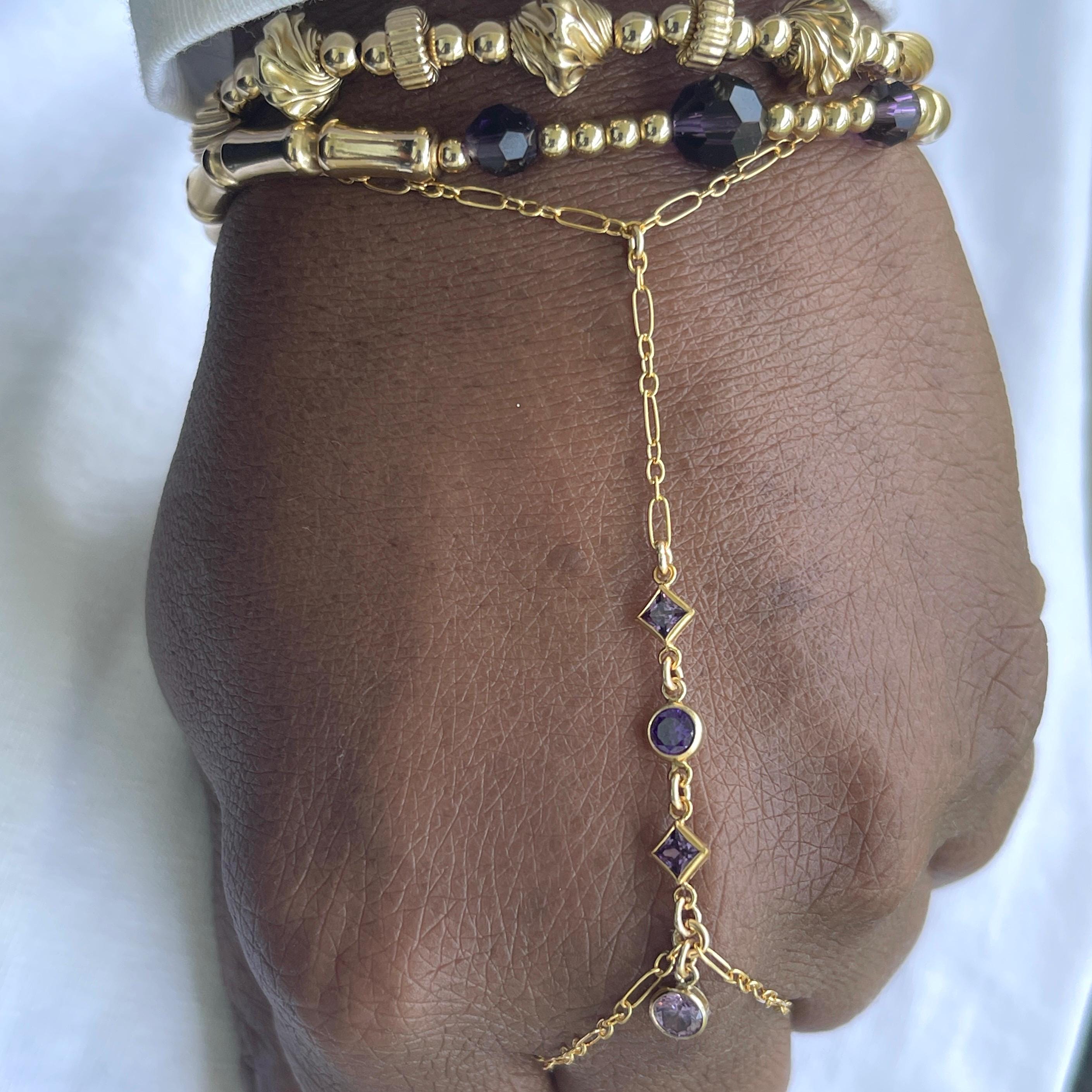 14k Gold Amethyst Hand Chain Bracelet