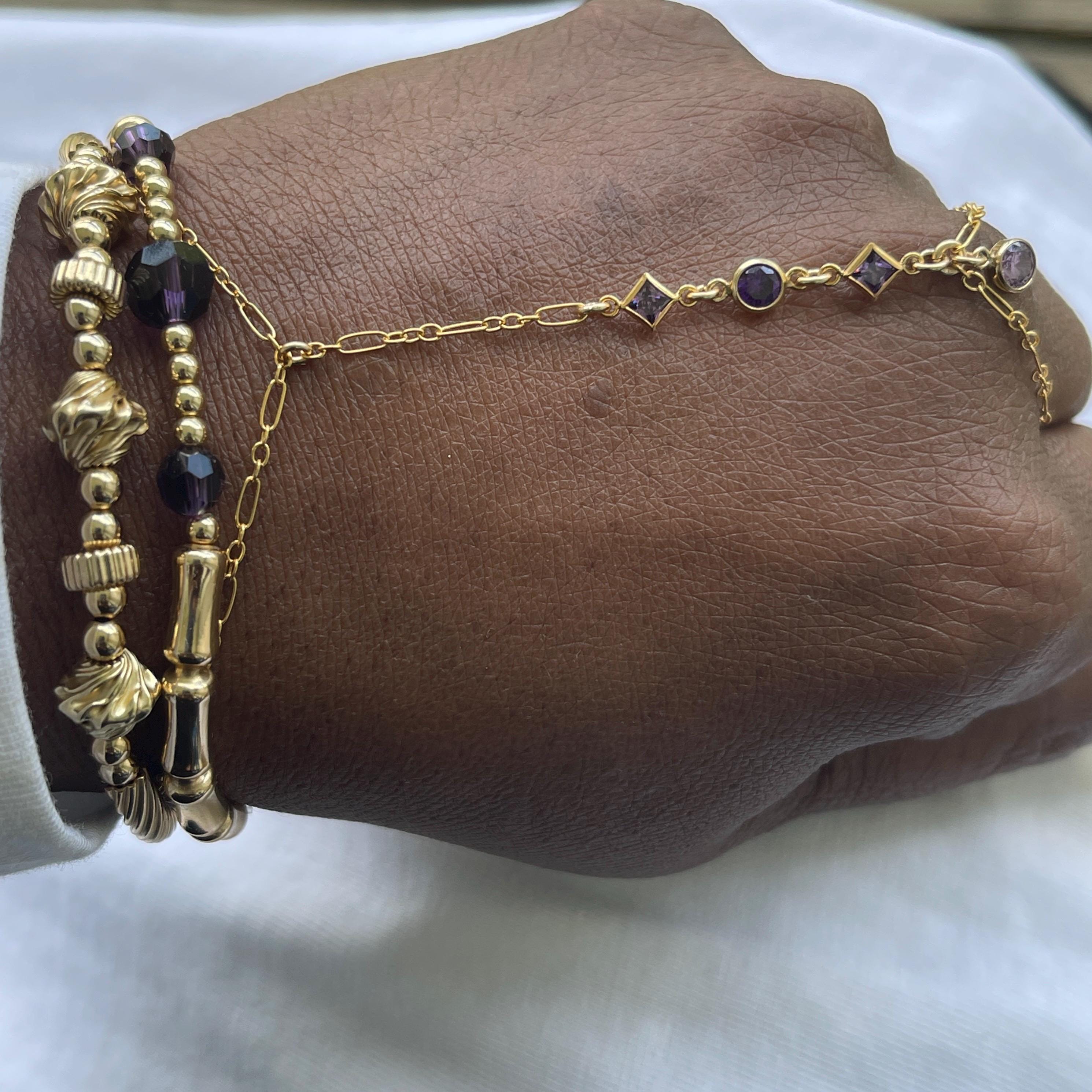 14k Gold Amethyst Hand Chain Bracelet