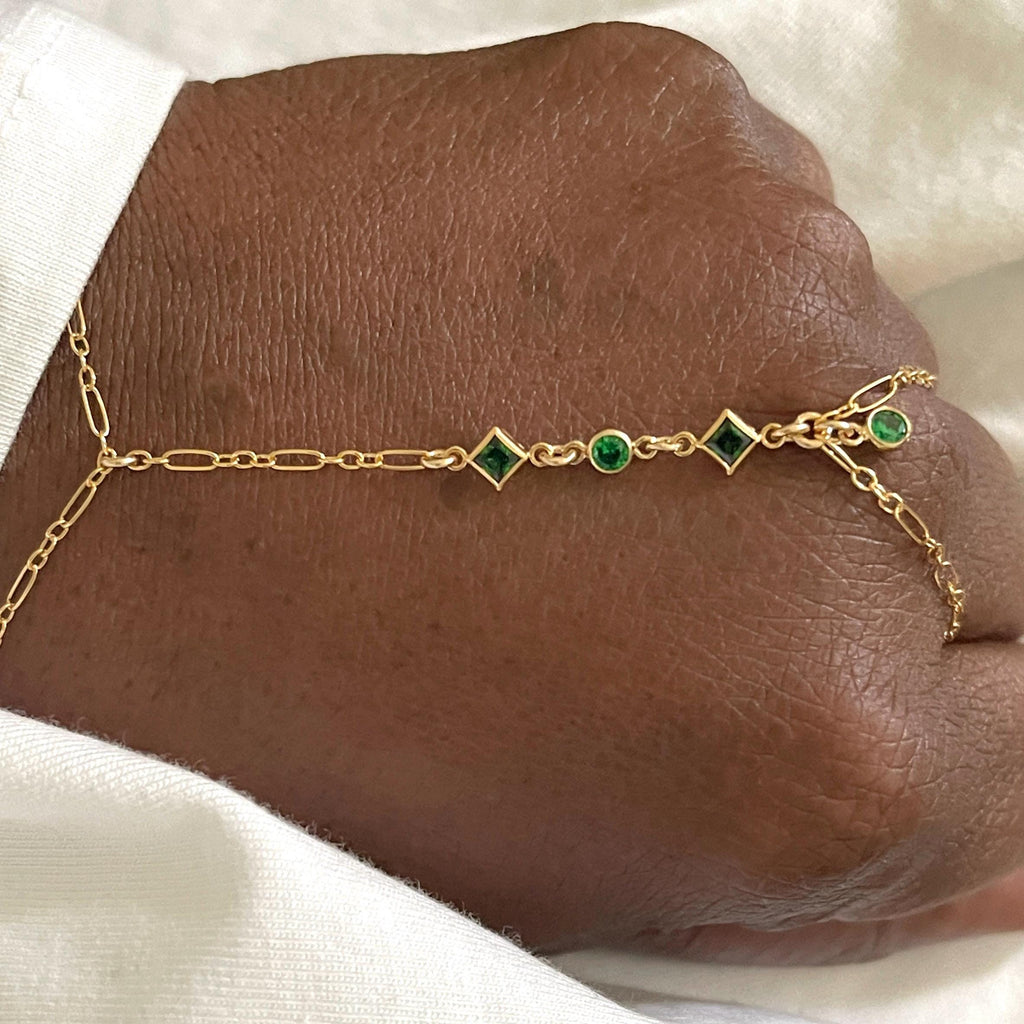 14k Gold Amethyst Hand Chain Bracelet
