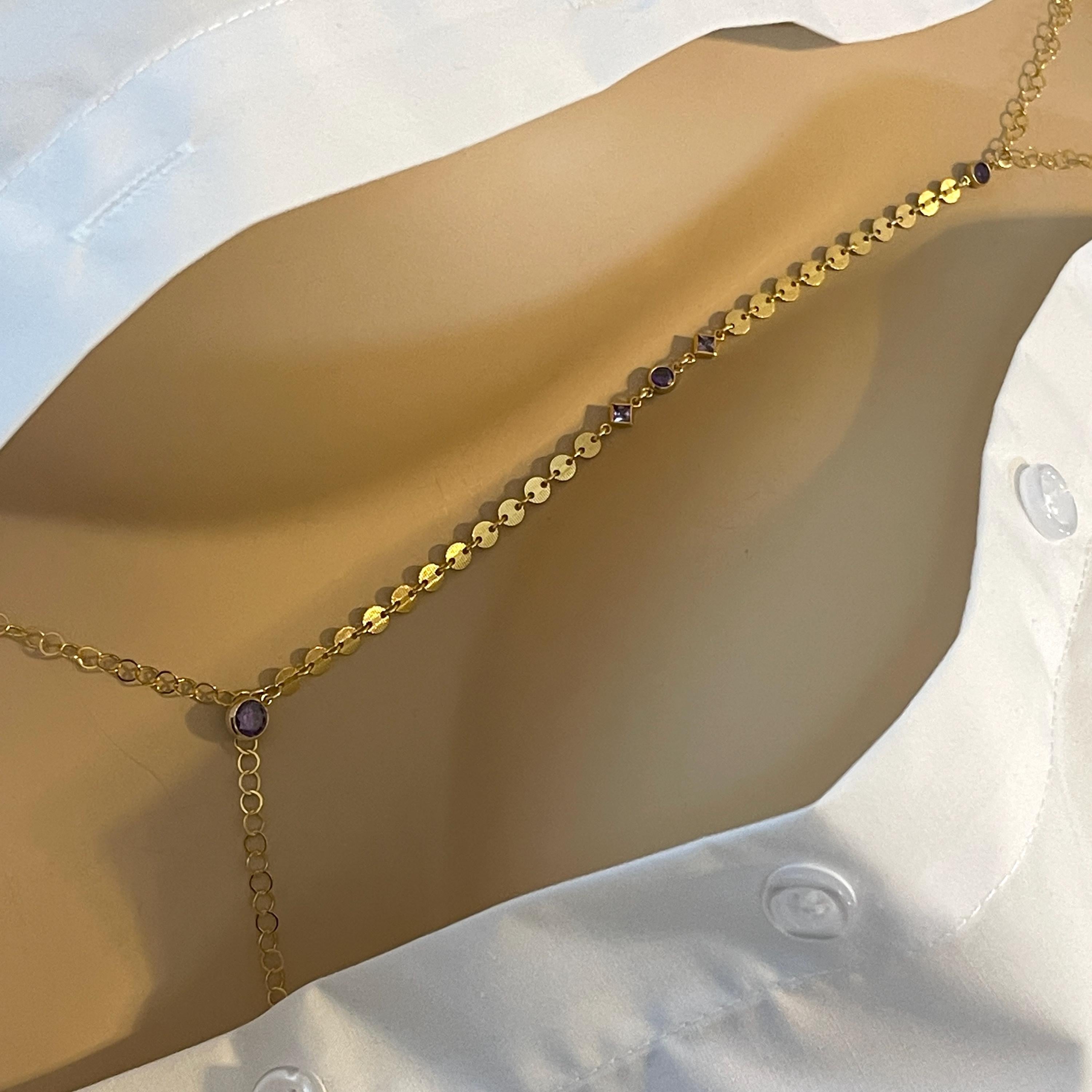 14k Gold Filled Body Chain – Amethyst or Emerald Accent