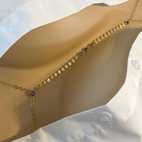 14k Gold Filled Body Chain – Amethyst or Emerald Accent