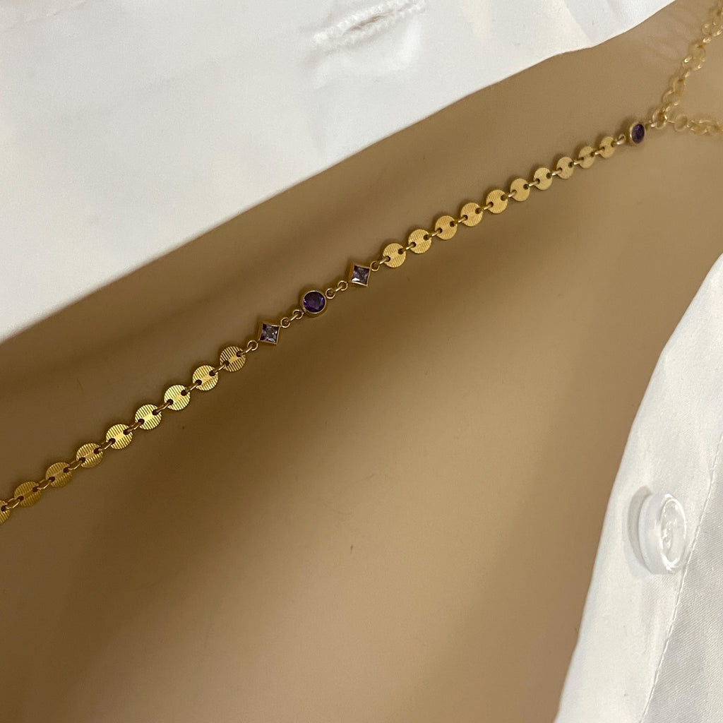 14k Gold Filled Body Chain – Amethyst or Emerald Accent