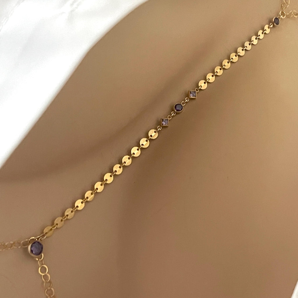 14k Gold Filled Body Chain – Amethyst or Emerald Accent