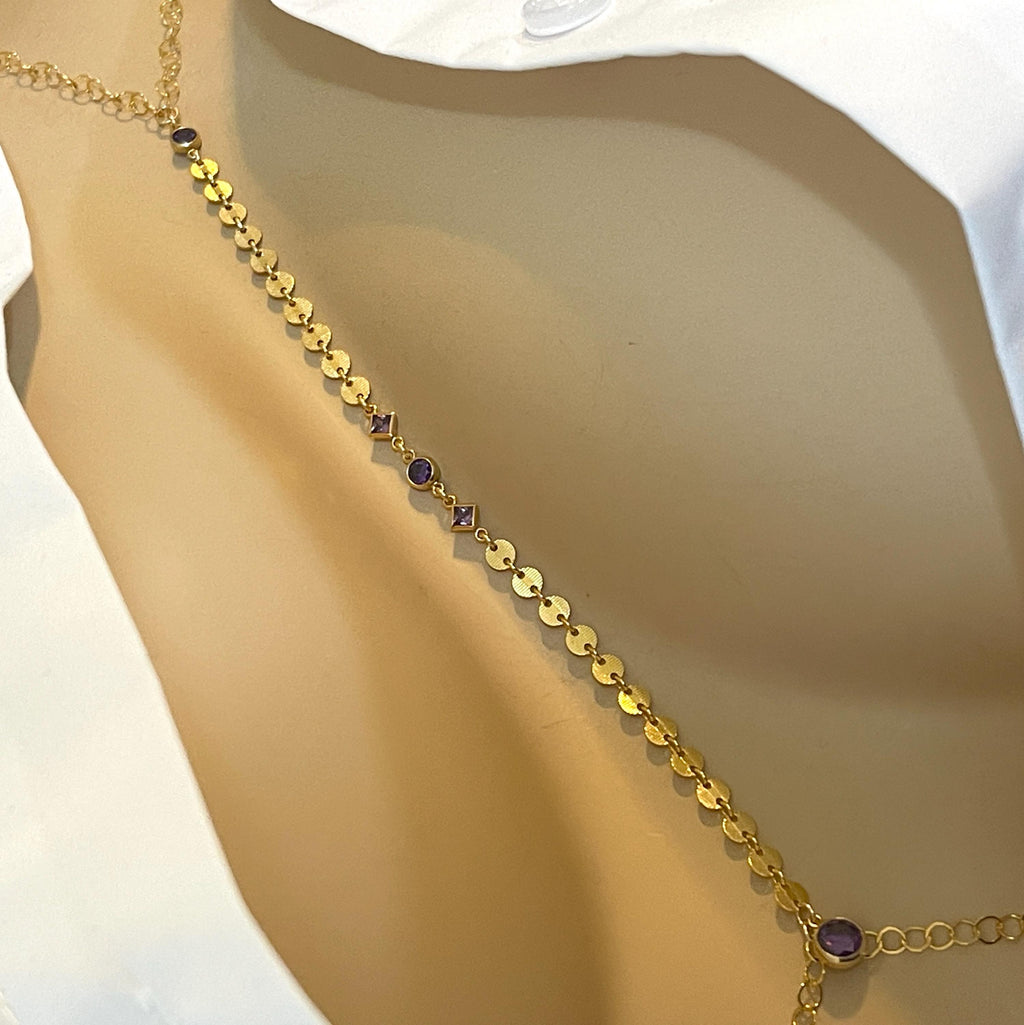 14k Gold Filled Body Chain – Amethyst or Emerald Accent