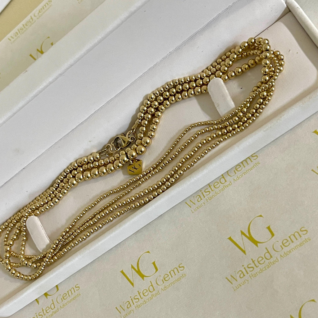 Gold D Strand Waist Bead Set | Gold Waterproof Belly Chain | Double African Waist Beads | Belly Chain | Waisted Gems | Gift for Her
