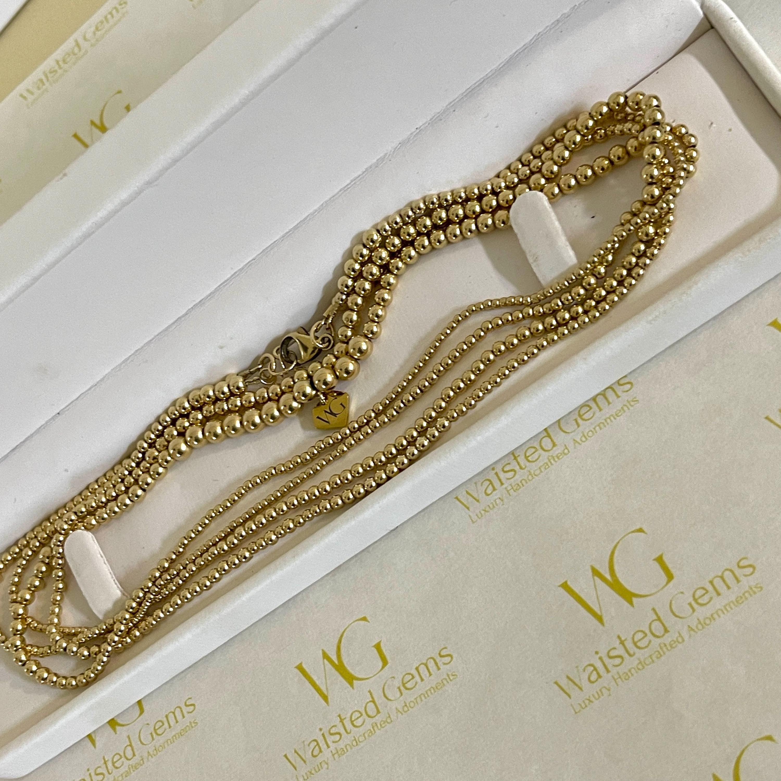 Gold D Strand Waist Bead Set | Gold Waterproof Belly Chain | Double African Waist Beads | Belly Chain | Waisted Gems | Gift for Her