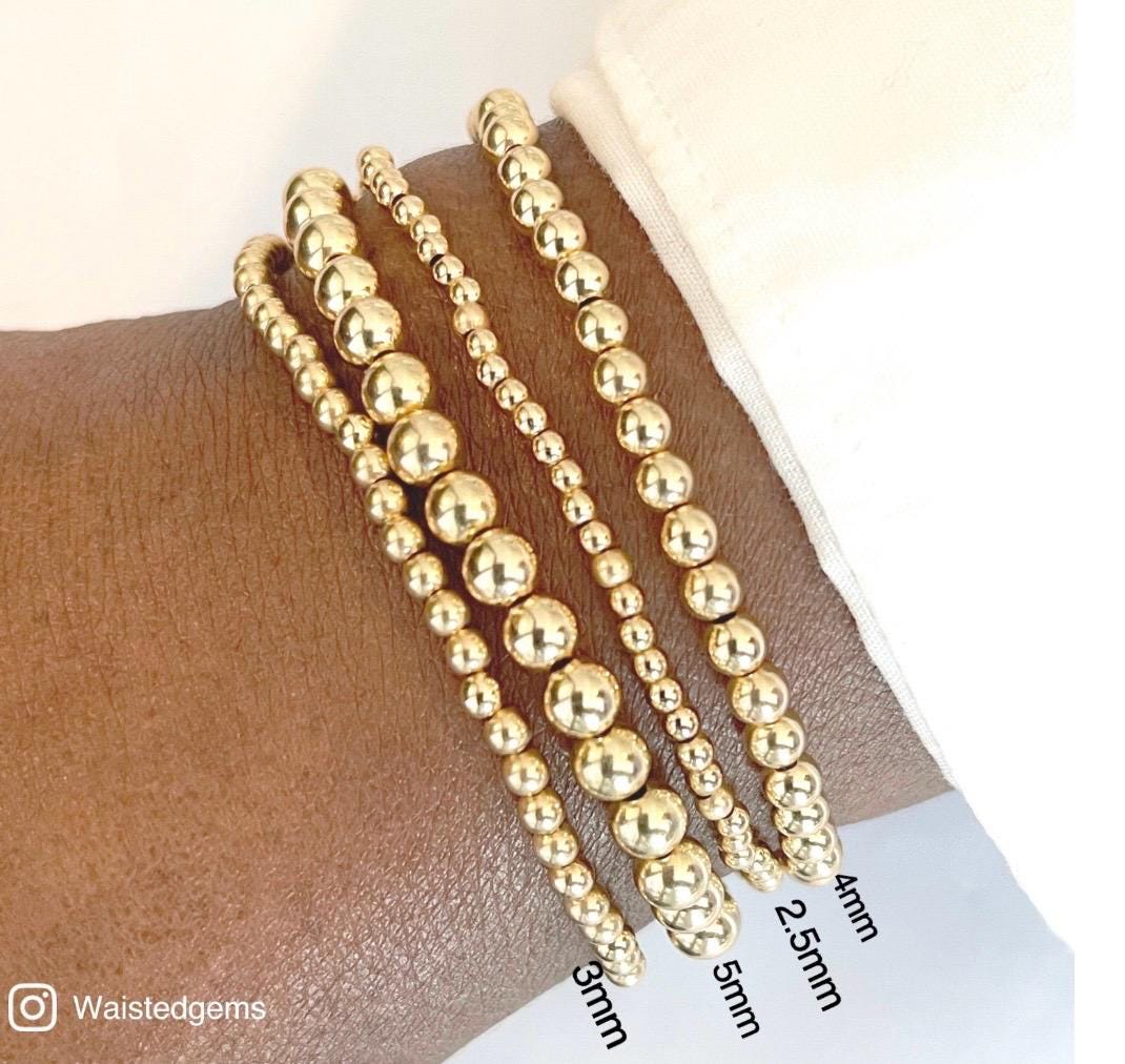 14k Solid Gold Bead Stretch Bracelet