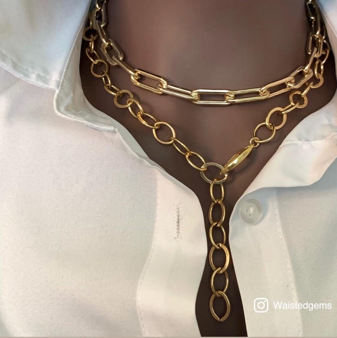 Large Link Statement Charm Necklace — Mixed Babes Collection