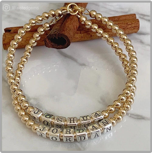 14k Solid Gold Beaded Name Bracelet