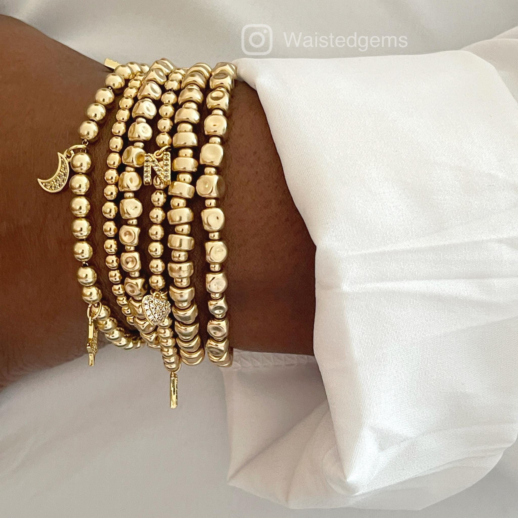14k Solid Gold Bead Stretch Bracelet