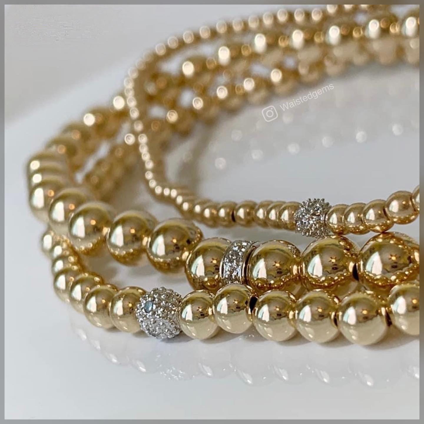 14k Solid Gold Bracelet – Diamond Accent Rondelle