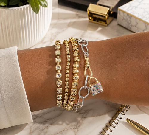 14k Solid Gold Bead Stretch Bracelet