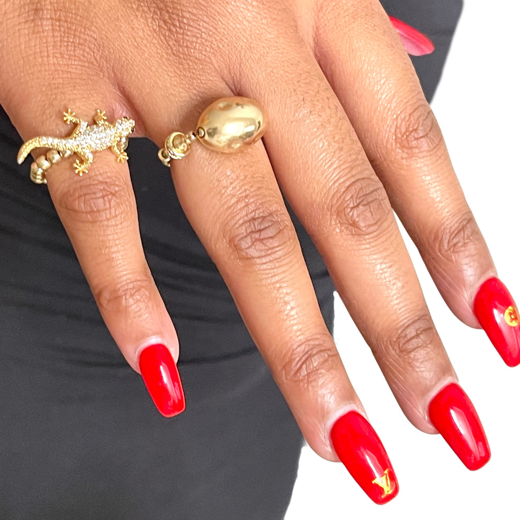 14k Gold Filled Beaded Stretch Ring — Pavé Lizard Statement Ring