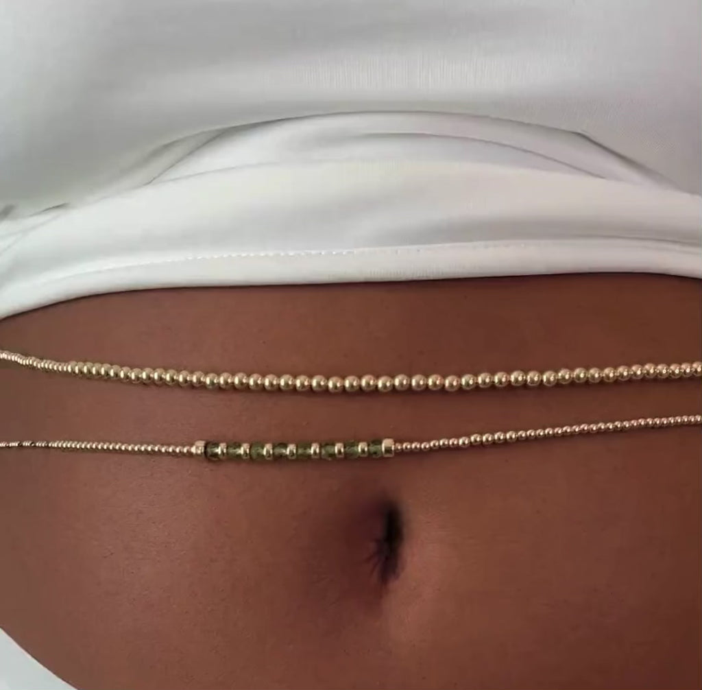 14k Gold Filled Waist Beads – Natural Peridot Detail