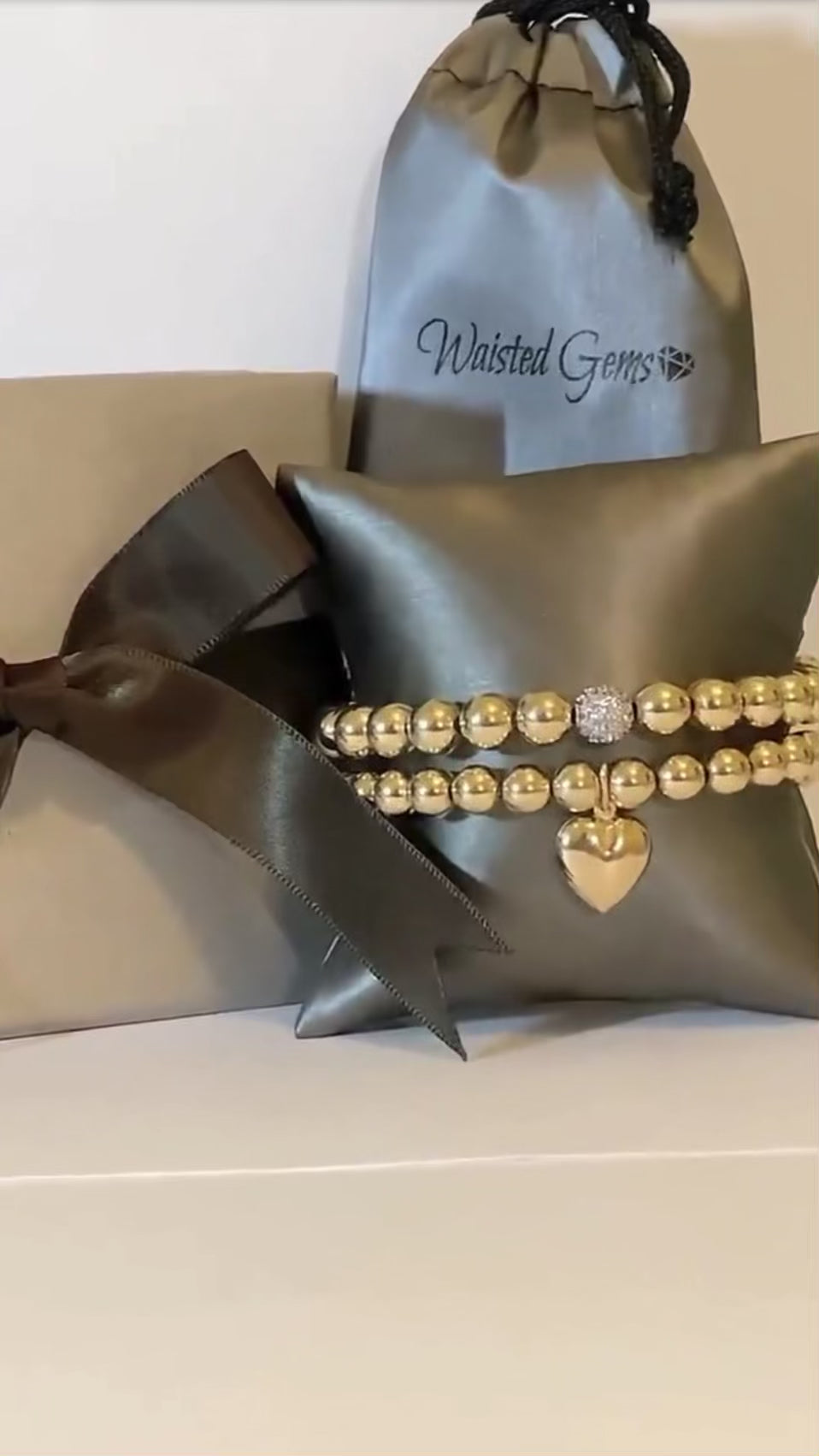 Solid Gold Beaded Heart Charm Bracelet