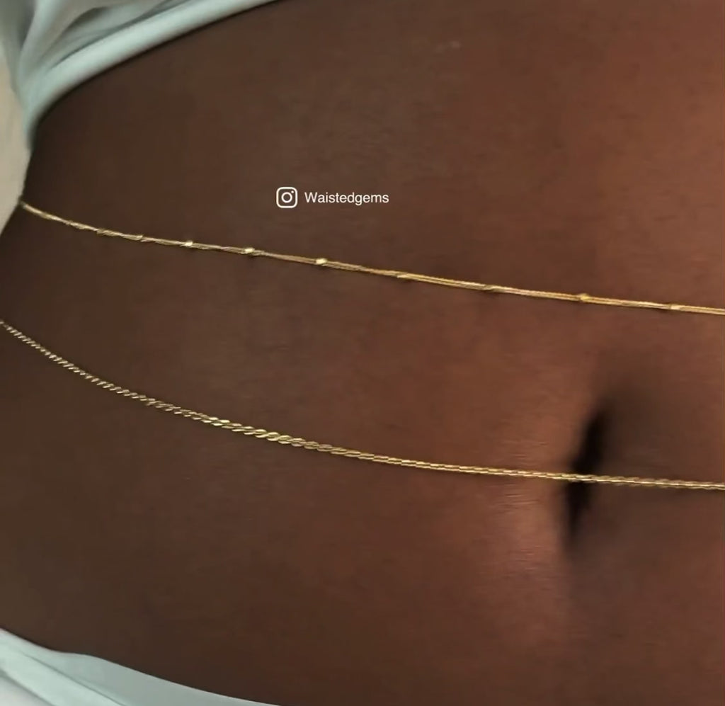 14k Solid Gold Waist Chain – Beaded Station Design