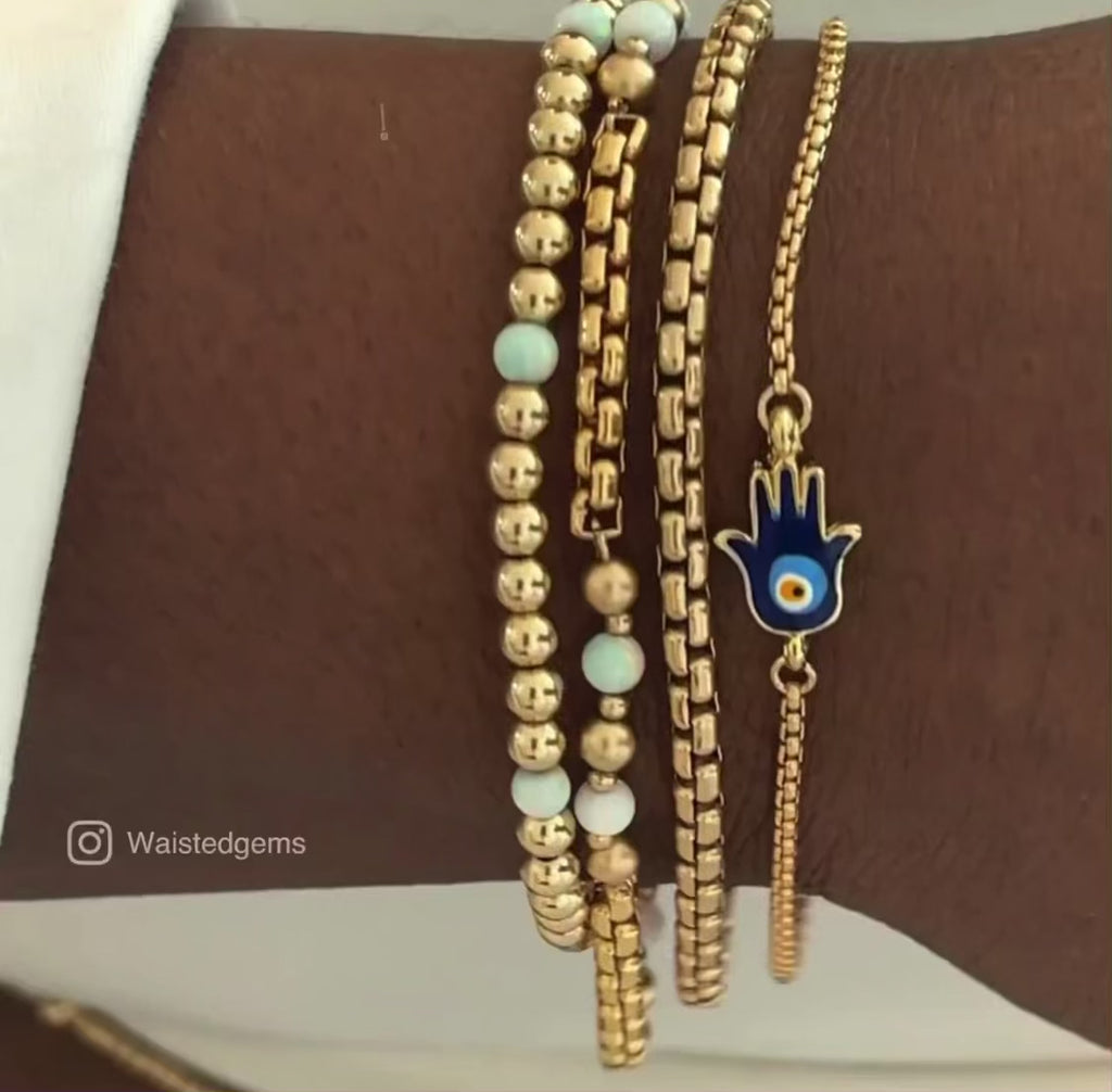 14k Gold Rounded Box Chain Bracelet - Venetian Style