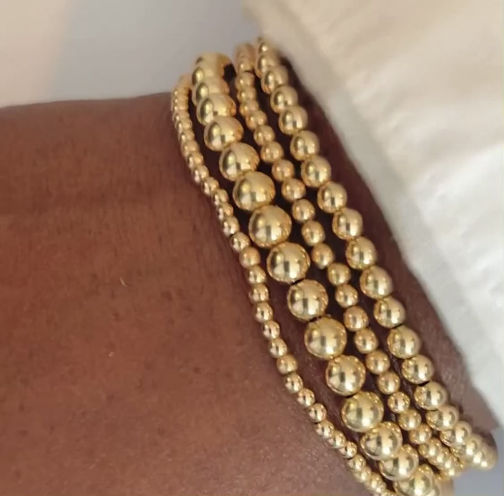 14k Solid Gold Beaded Bracelet – Stretch Design