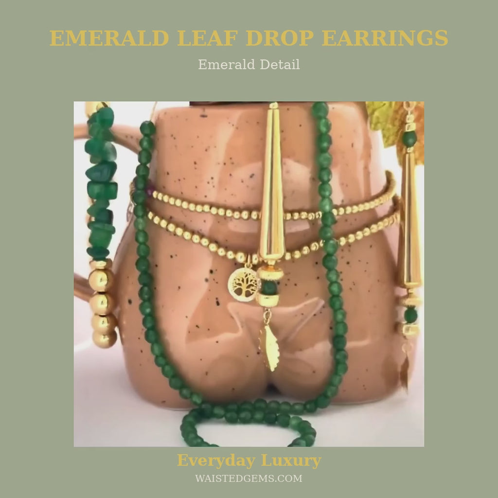 emerald leaf drop earrings