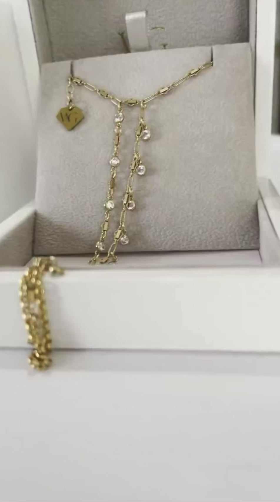 14k Gold Filled Hand Chain Bracelet – Pavé Diamond Initial & White Topaz