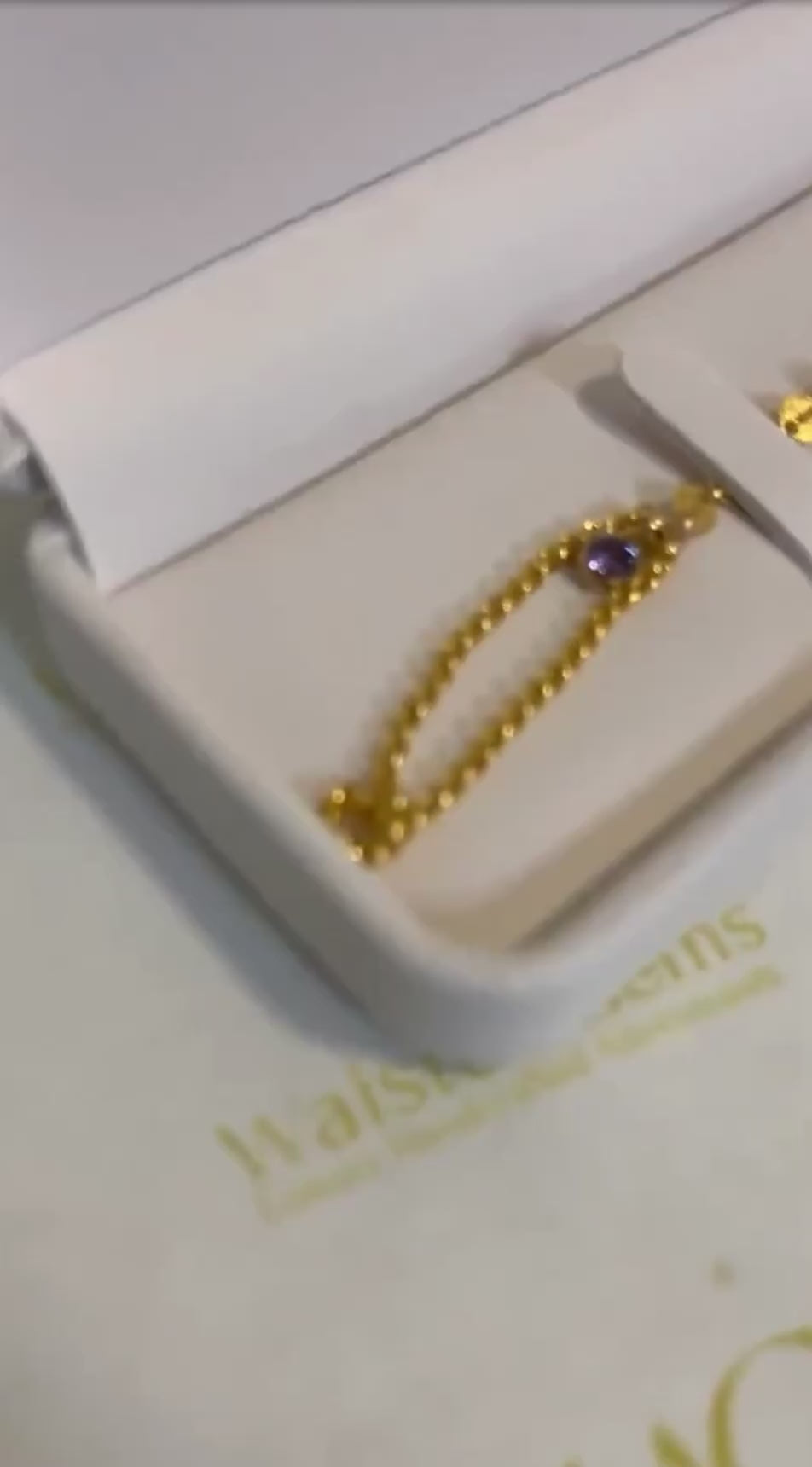 14k Gold Filled Hand Chain Bracelet – Bezel Set Amethyst or Emerald CZ Ring