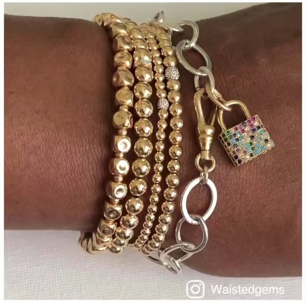 14k Solid Gold Bracelet – Diamond Accent Rondelle