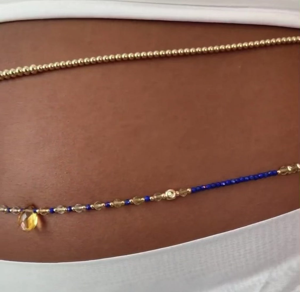 14k Gold Filled Waist Chain – Lapis & Citrine Bead Detail
