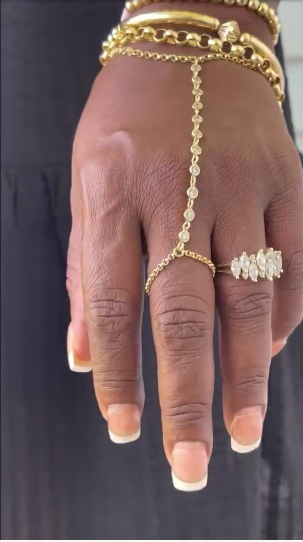 14k Solid Gold Hand Chain Bracelet – CZ Bezel Set