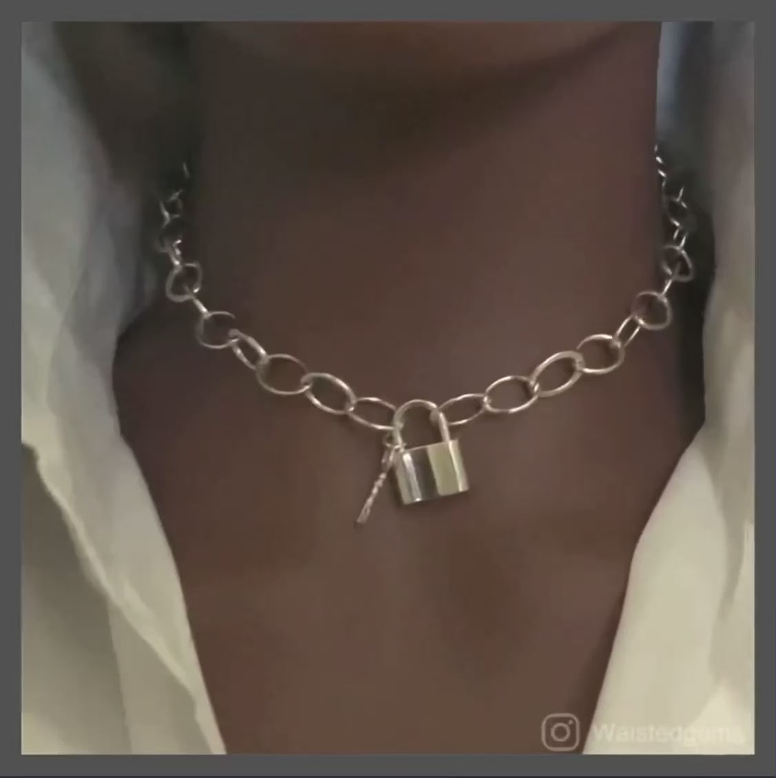 Sterling Silver Padlock Chain Necklace – Chunky Oval Link Detail