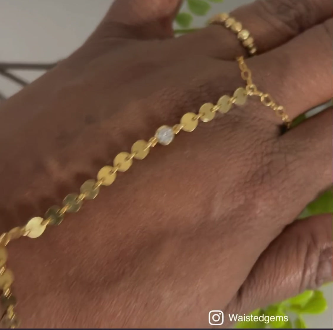 14k Gold Filled Hand Chain Bracelet – Disk Detail