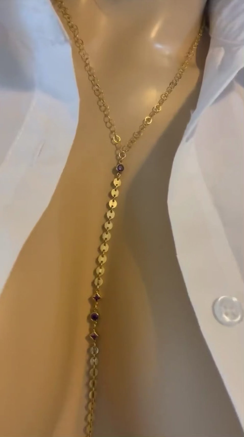 14k Gold Filled Body Chain – Amethyst or Emerald Accent