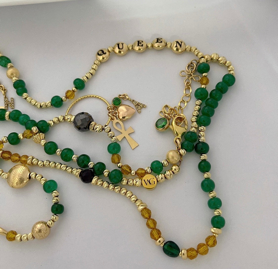 Luxury Queen Waist Bead Black Diamond Emerald and Gold